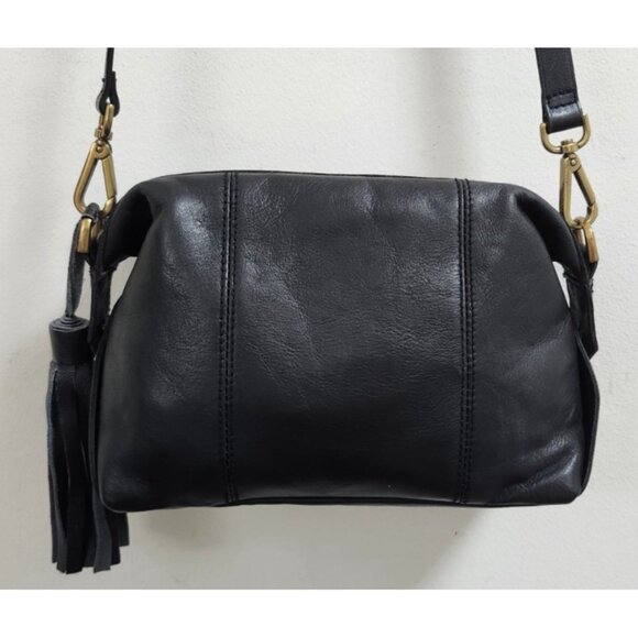 Madewell Black Leather Crossbody Bag Tassel Adjustable Strap Brass Hardware - Picture 3 of 15